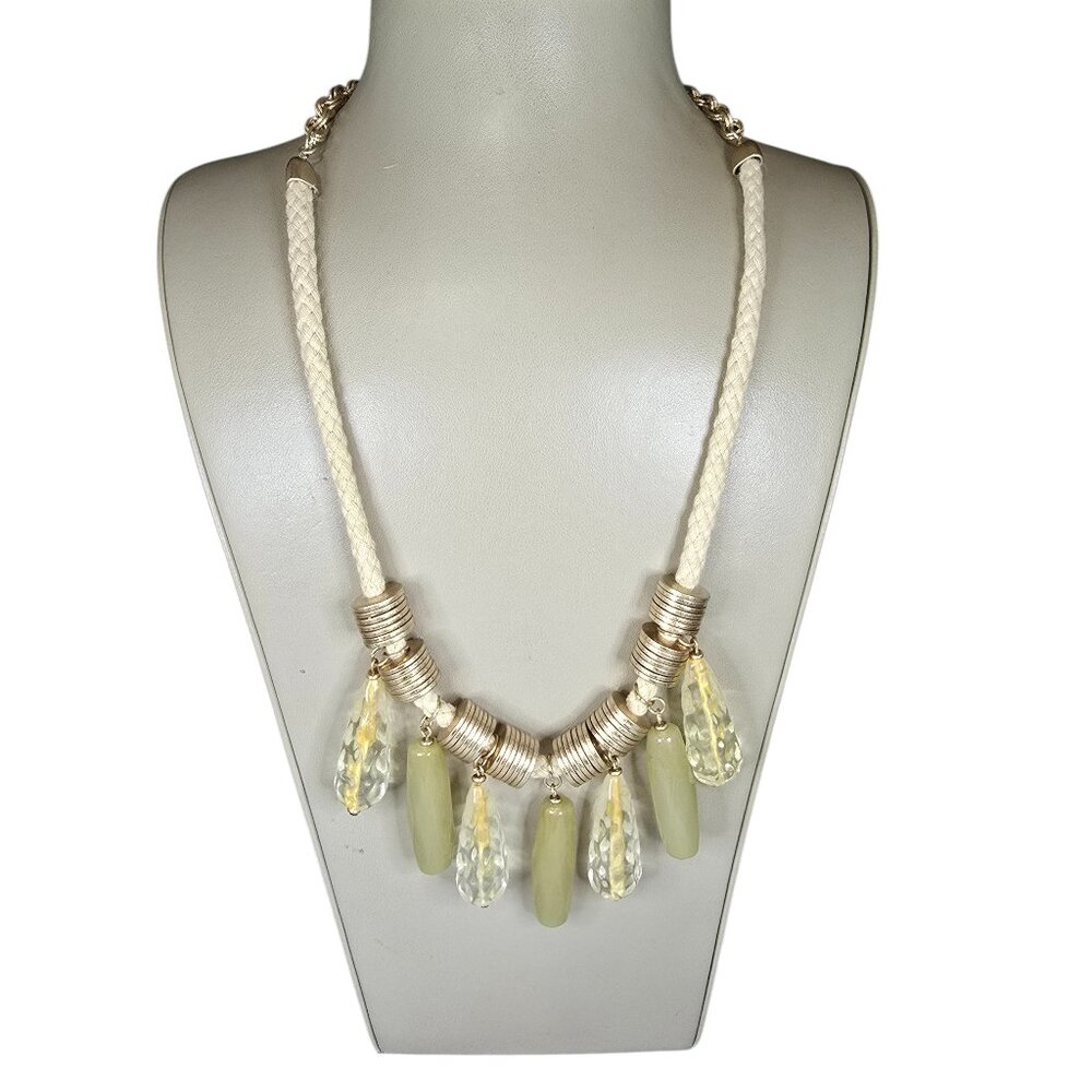Anthropologie Women's Cord Stone Statement Necklace Gold Plated Natural NWT